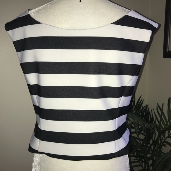 MILLY STRIPE SLEEVELESS CROPPED Women’s TOP XL Black White - Picture 2 of 2